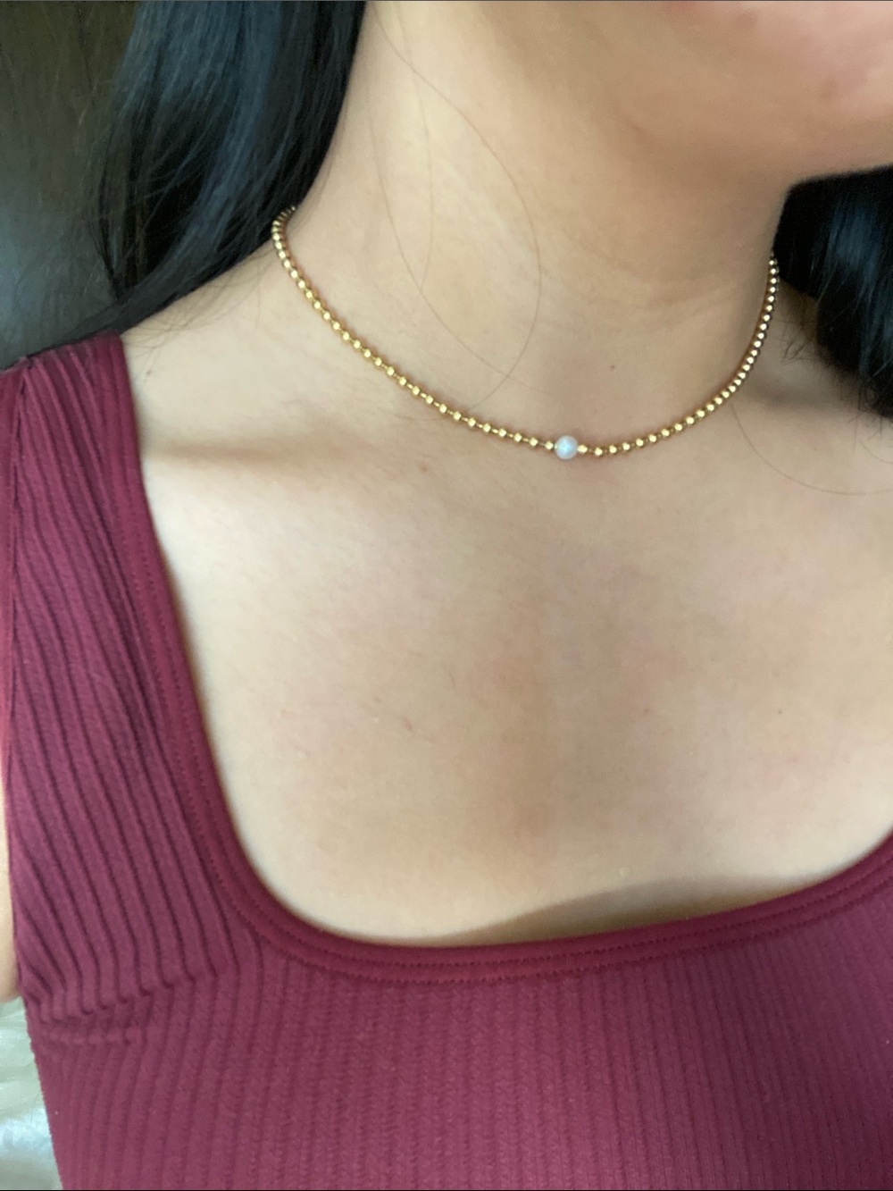 Pandora Gold Bead Necklace with White Pearl Accent - Picture 3 of 4